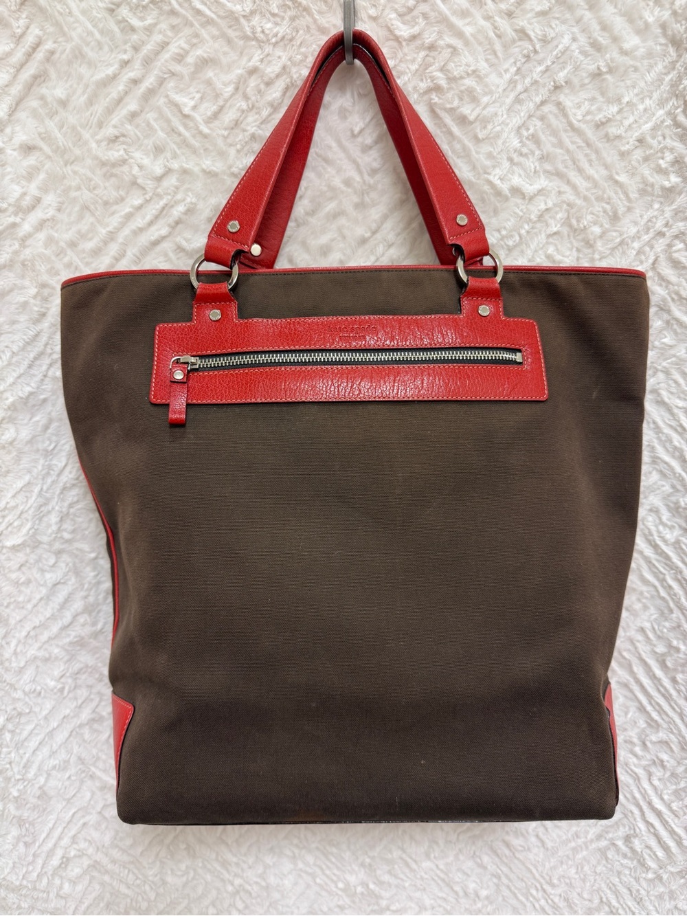 Classic Brown Canvas Tote with Red Trim